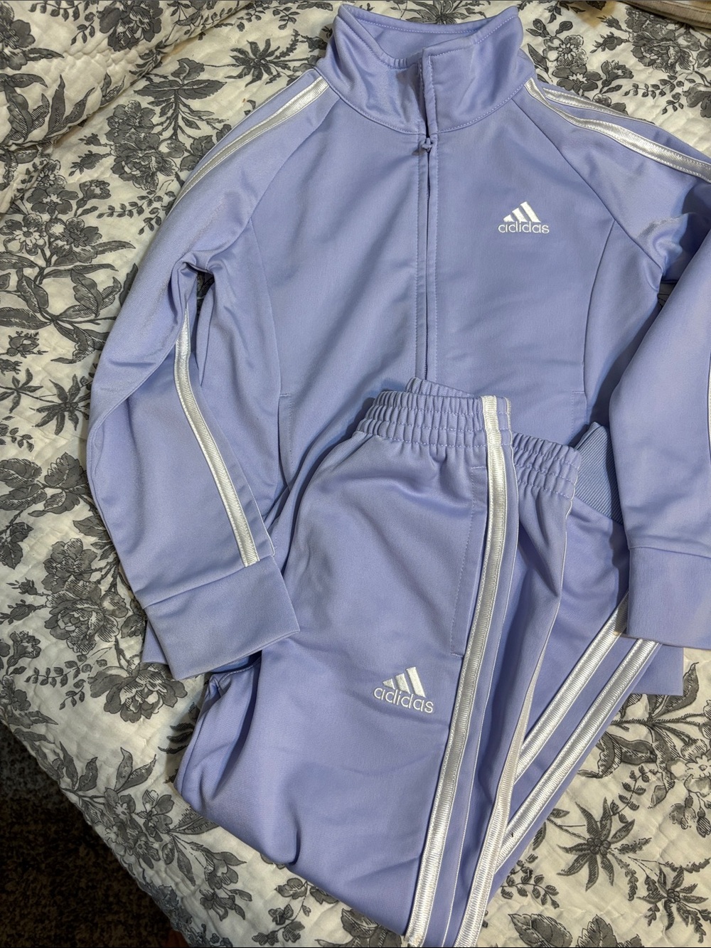 Girls adidas Lavender Tracksuit with White Stripes